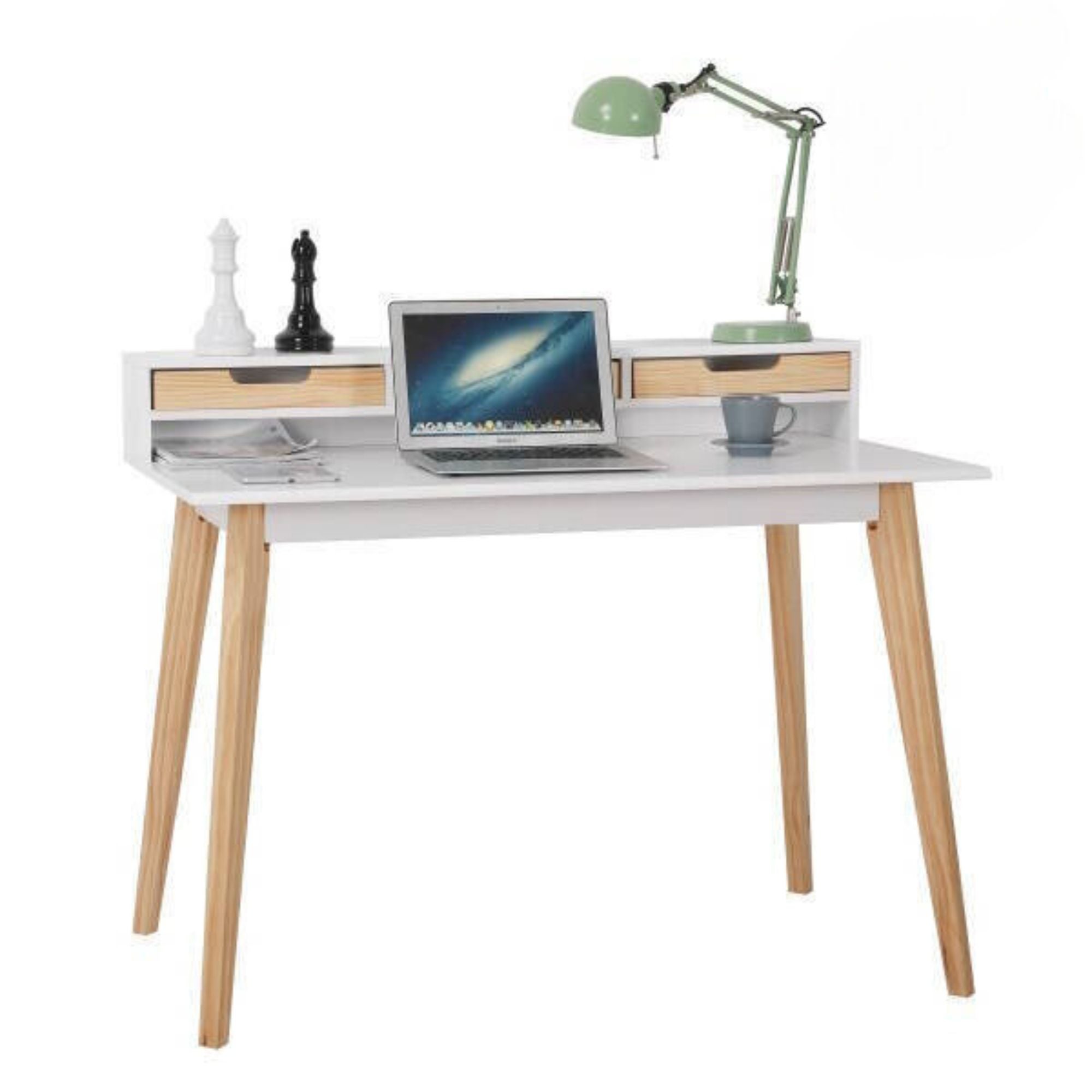 Secretária – tampo em MDF lacado branco mate e pernas em pinho maciço, 120 x 60 x 90 cm