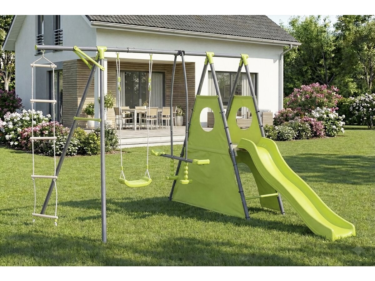 Portique de jeu métal avec toboggan 