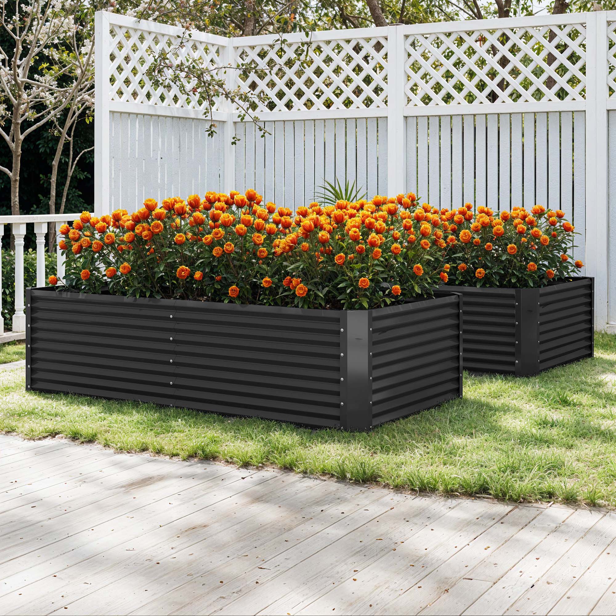 Lot de 2 Carré Potager de Jardin, 240x120x58 cm, Lit Jardinière surélevée, en Métal pour Jardin Forme carrée - 2
