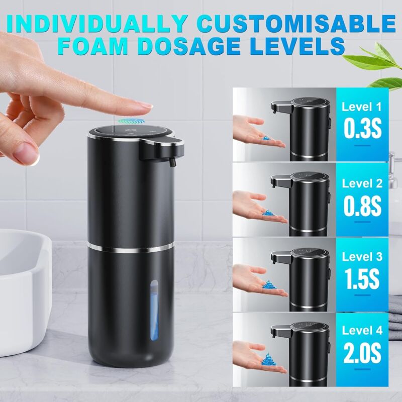Distributeur automatique de savon liquide, 380 ml, montage mural, 4 niveaux réglables, chargement USB, avec détecteur de mouvement infrarouge - 3