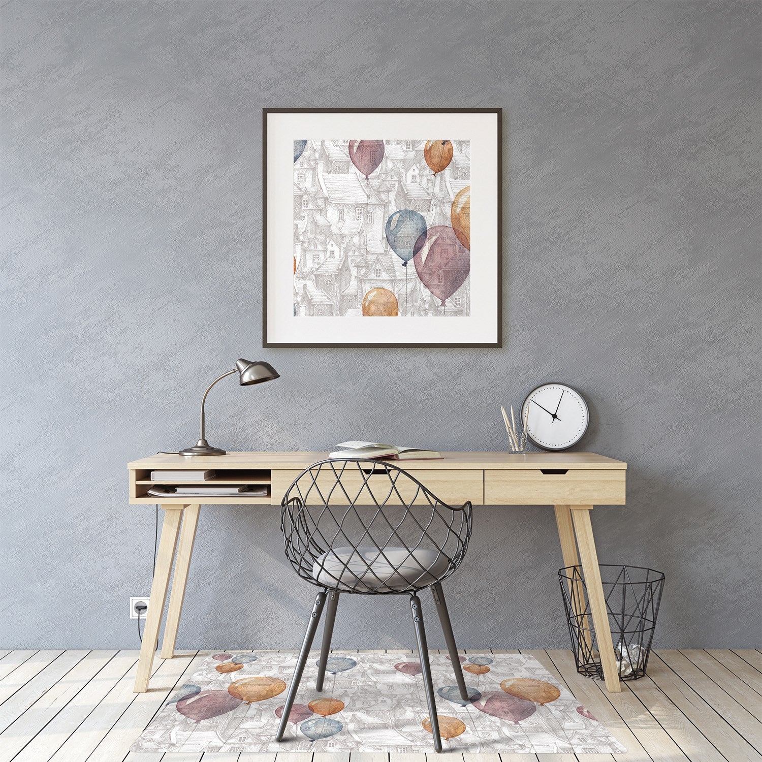 Mata pod biurko, Balony i domy 100x70 cm minimalistyczna – Tulup - 3