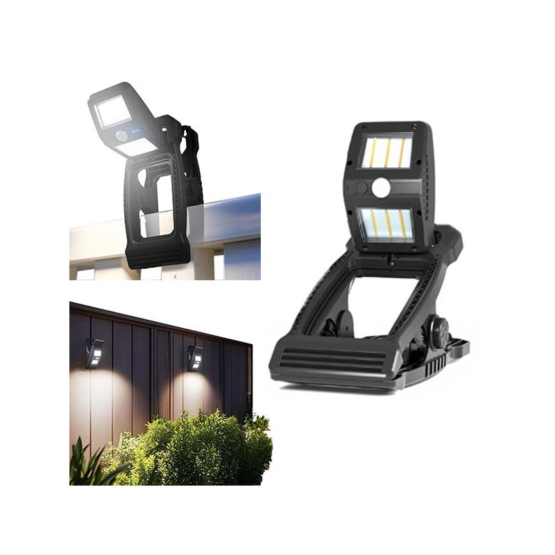 Zaciskany reflektor słoneczny - pełny obrót o 360°, czujnik ruchu, białe światło, idealny do zewnętrznych chodników/ścian/pokładów