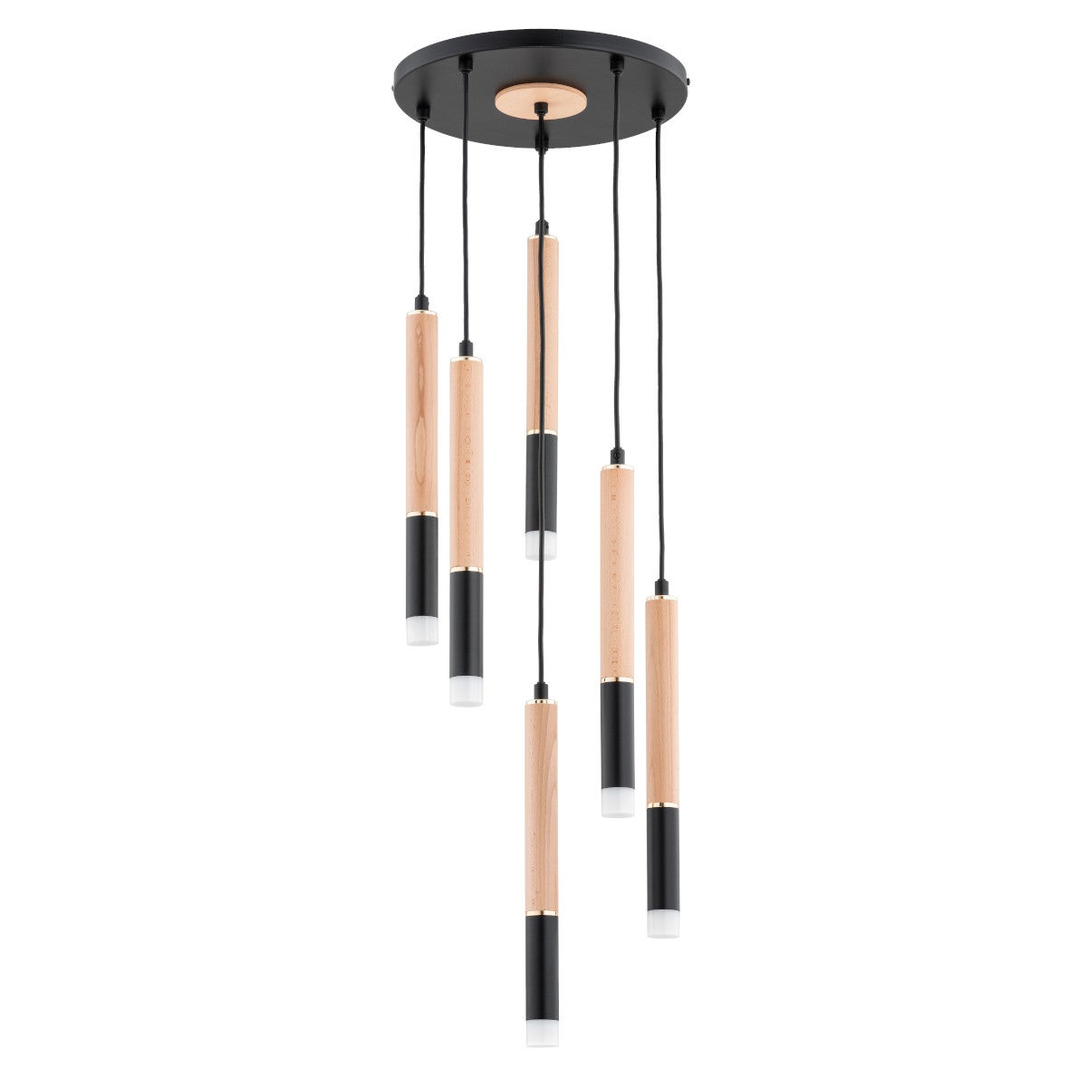 Lampa wisząca Rodeo jasne drewno-czarna-złota 6xG9x10W nowoczesna wym: 100 x 30 x 30 cm metal Alfa