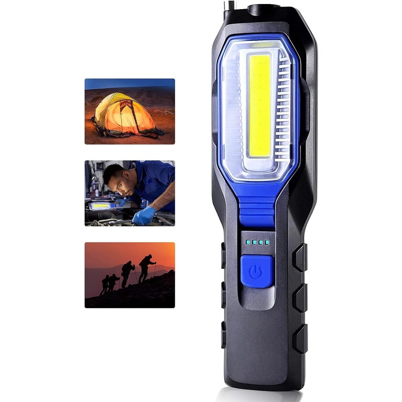 Akumulatorowa lampa inspekcyjna LED – lampa robocza COB, latarka z podstawą magnetyczną i hakiem do zawieszania, do warsztatów samochodowych, na kempi