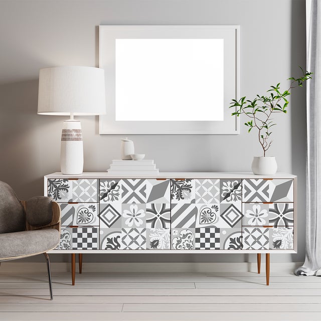 Sticker Mural Carrelage adhésif Cuisine Salle de Bain - 24 STICKERS CARREAUX DE CIMENT MEUBLE CABESTANY - 24stickers15x15cm