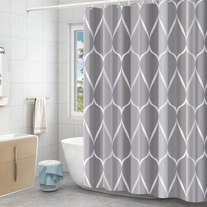Tenda Da Doccia In Tessuto 180x180 Cm Con Righe Scure, Impermeabile E Antimuffa, Stile Hotel, 12 Ganci Inclusi - 2
