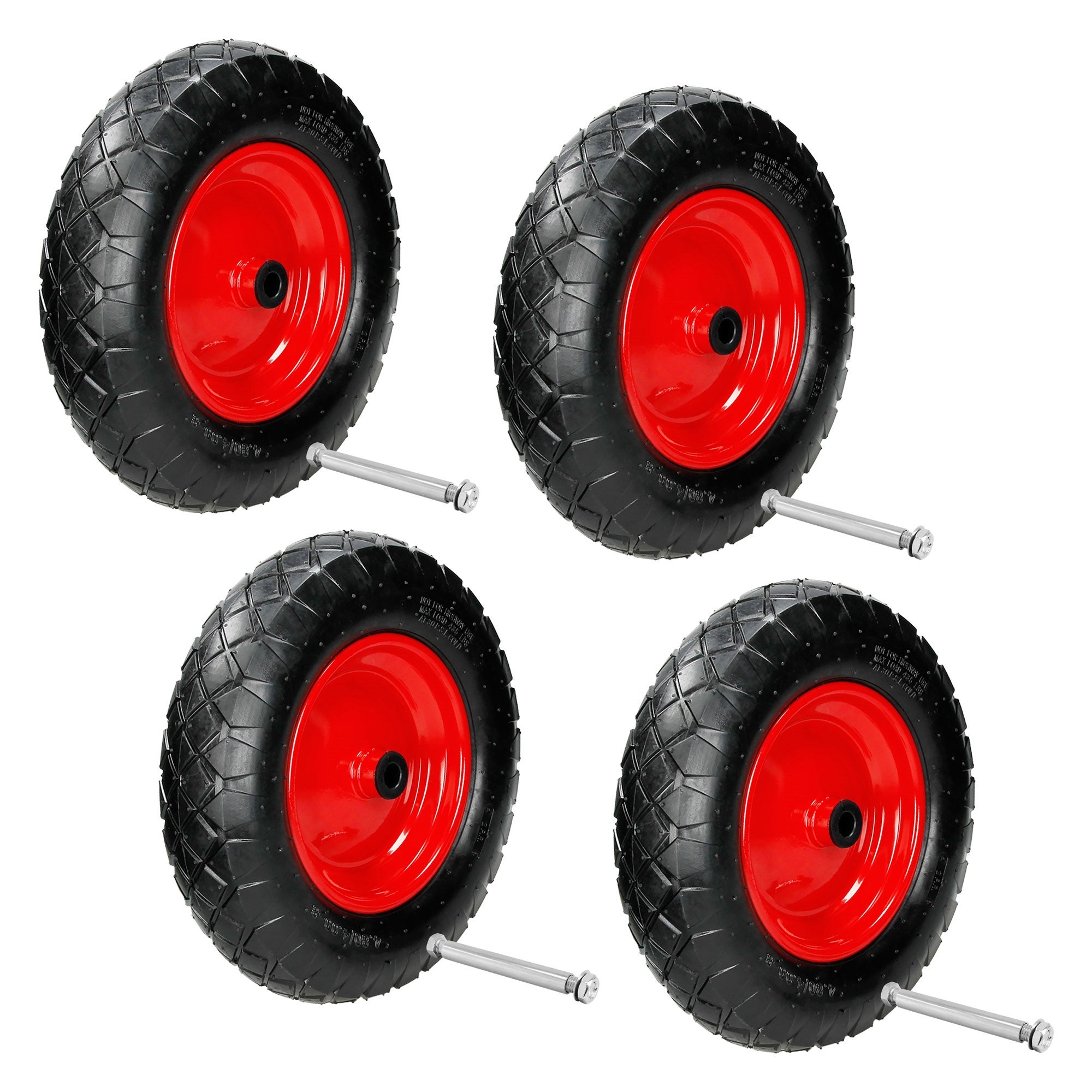 ECD Germany 4 sztuki kolo do taczki opony pneumatyczne z osia - 4.80/4.00-8 - Ø 390mm - szerokosc 95mm - nosnosc 200kg - opona z felga stalowa - kolo