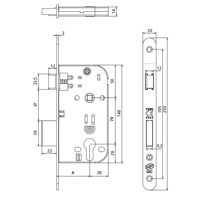 Serrure à mortaiser - Série TM4130 - TESA ASSA ABLOY - Axe 50 mm - A condamnation - 2