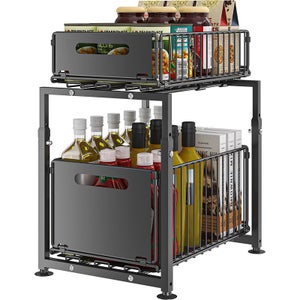 Organizer Sottolavello Cucina A 2 Livelli, Cassetto Estraibile Con Ganci, Regolabile In Altezza, Per Bagno E Cucina, Salvaspazio Con Bordi Alti E Antiscivolo