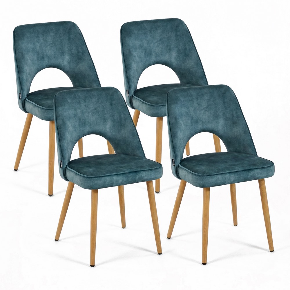Estosa  Conjunto De 4 Sillas De Comedor En Tejido Efecto Terciopelo Color Petróleo Azul , Leroy Merlin