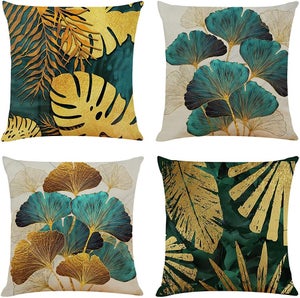 Set di 4 federe decorative per cuscini, 45x45 cm, motivo inchiostro verde nordico, per divano, camera da letto, sedia, letto, giardino | Leroy Merlin