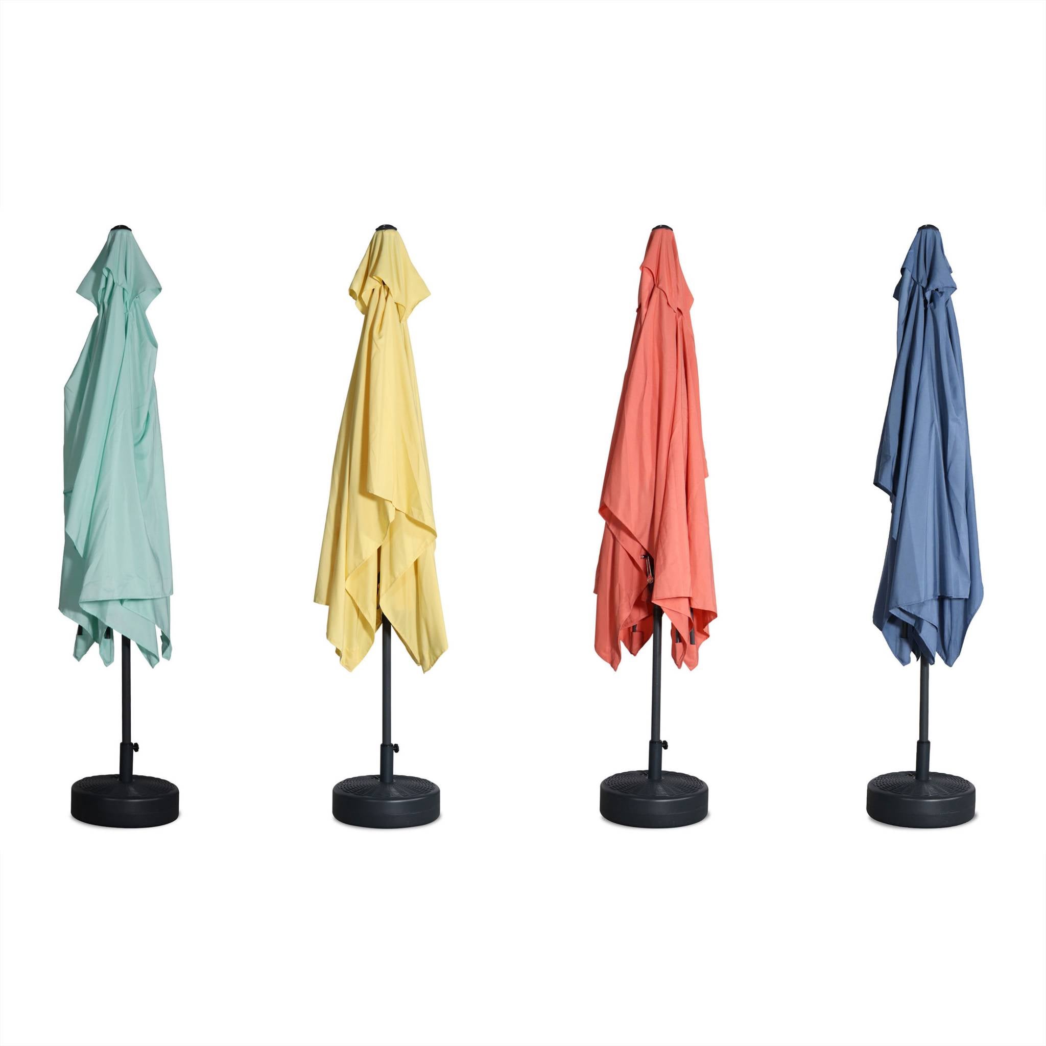 Parasol droit rectangulaire 2x3m - Touquet bleu grisé - mât central en aluminium orientable et manivelle d'ouverture - 8
