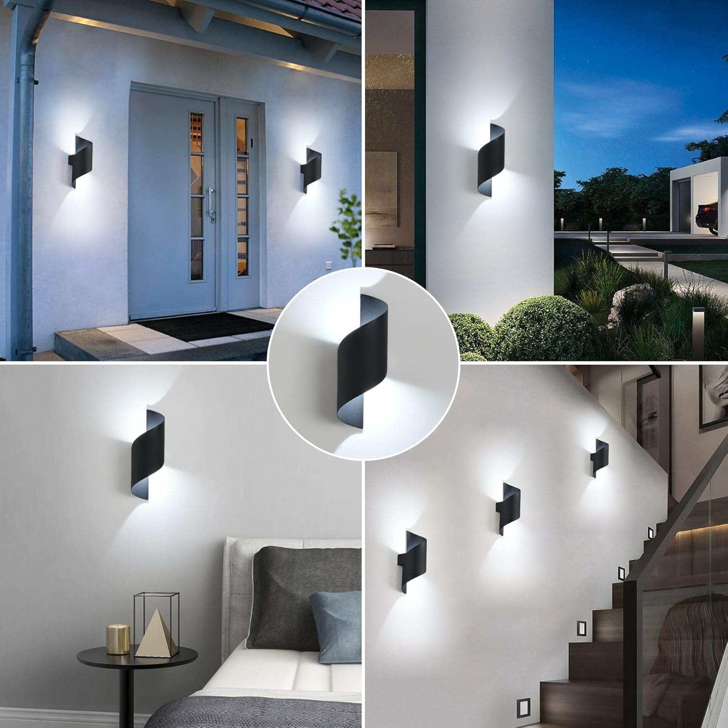 Zewnętrzna lampa ścienna LED 12 W, ciepłe światło 3000 K, spiralny kształt, wodoodporność IP65, kolor biały - 6