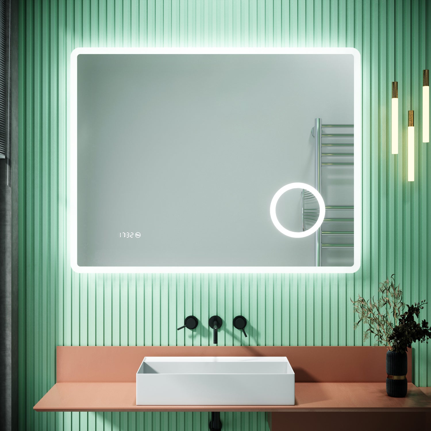 Miroir Salle De Bain LED Sirhona 80x60cm - Anti-buée, Loupe 3X, Affichage Température | 3 Couleurs Lumière, Dimmable