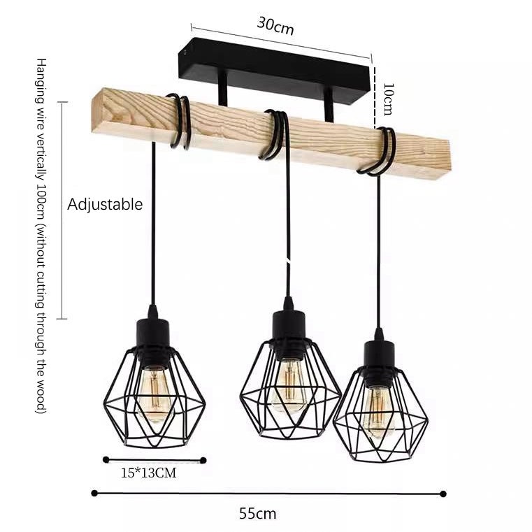 Lámpara de araña rústica de 3 luces, lámpara colgante vintage, lámpara de techo, lámpara de suspensión, lámpara de isla, altura ajustable, 55 cm - 5