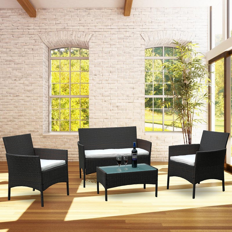 Conjunto de mobiliário de jardim em resina castanha - 4 lugares - Sofá + Cadeirão + Mesa - 9