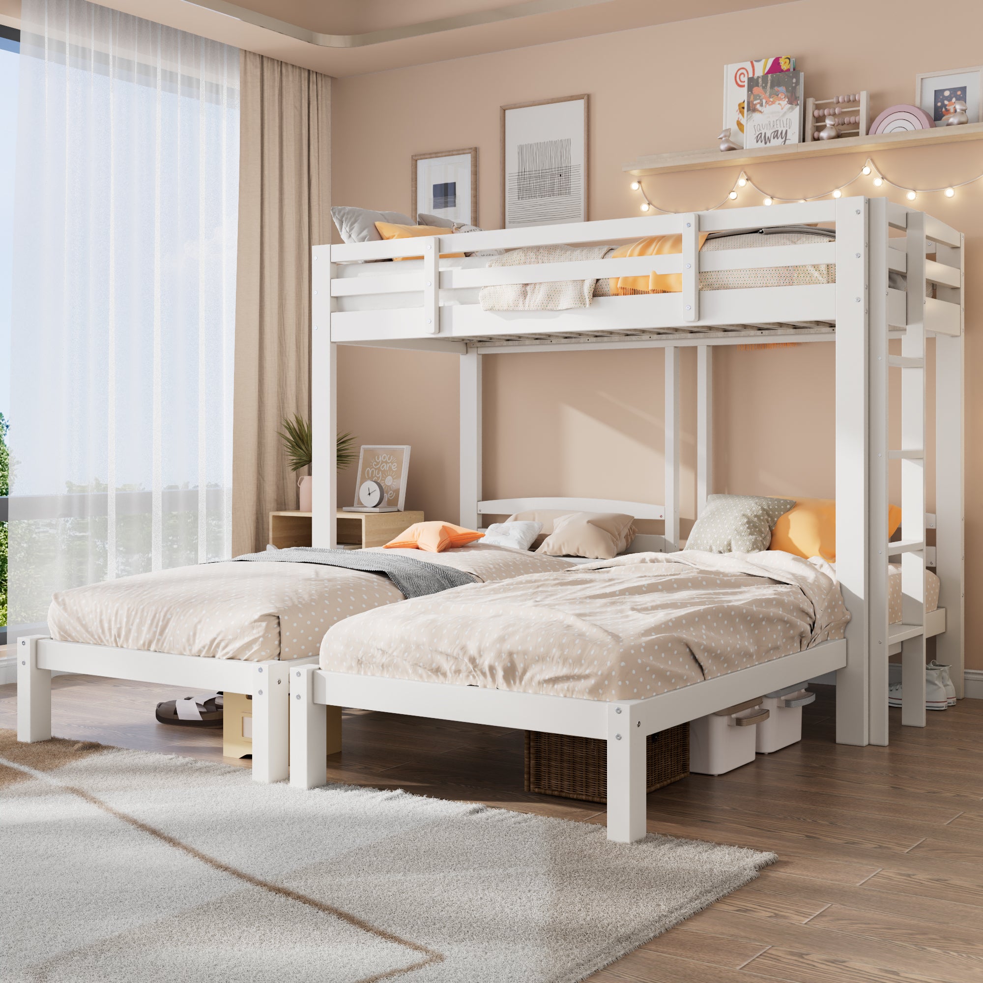Letti a castello tripli con 2 cassetti - letto matrimoniale 140 x 200 cm e 2 letti singoli 90 x 200 cm - metallo - nero | Leroy Merlin
