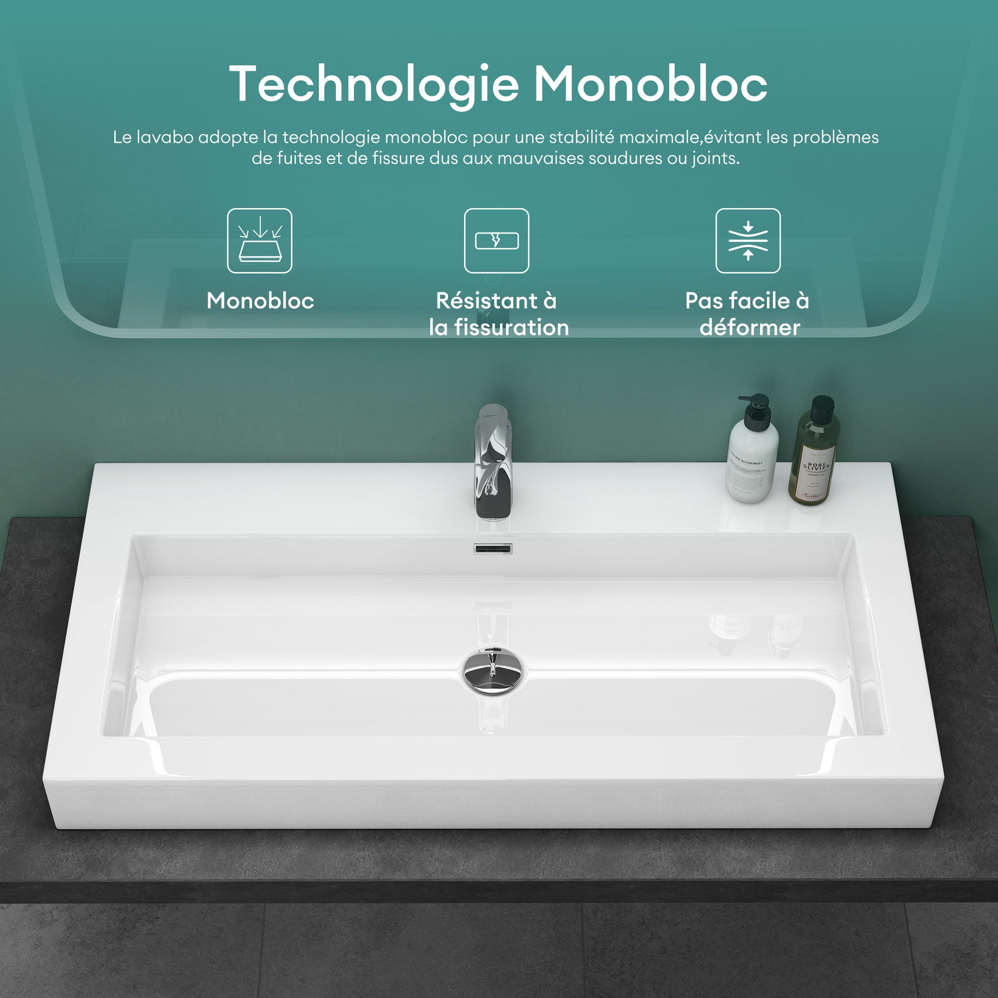 Mai & Mai Lavabo Suspendu Blanc Vasque à Poser 60cm Lave Mains Rectangulaire avec Trop Plein Col06 60x42x10cm - 3