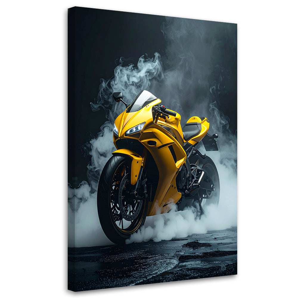 Obraz do pokoju nastolatka biura salonu, Żółty Motocykl Motor Ścigacz 20x30