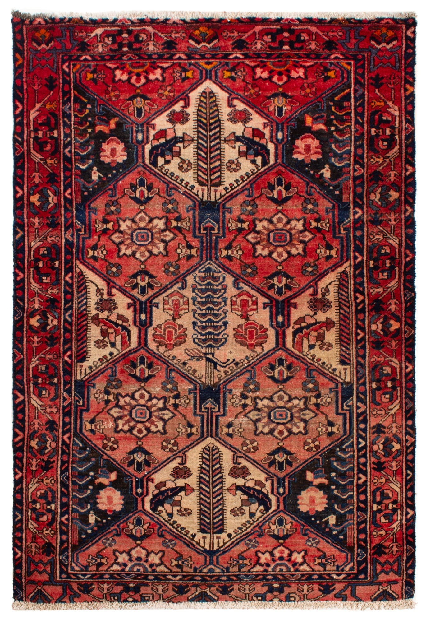 Tapis Persan Ancien Fait Main - 100% Laine - 130 X 189 Cm - Bon état