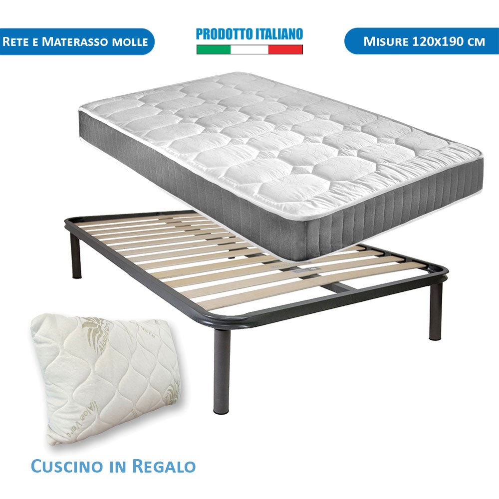 Set letto piazza e mezza 120x190 con rete ortopedica a doghe