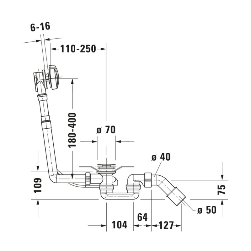 Vidage baignoire DURAVIT 40x8x40 cm latéral - 3