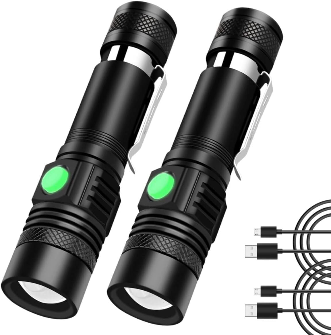 Ładowalne przez USB latarki LED, Zestaw 2 super jasnych, wodoodpornych latarek