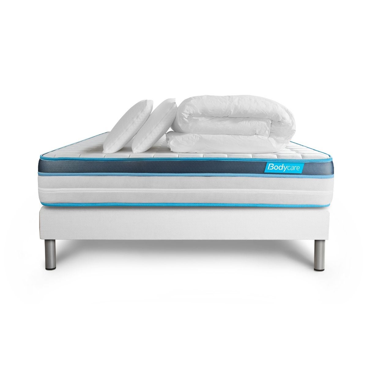 Matelas 160 x 200 cm Perform - Mémoire de forme - Ep : 23 cm - sommier Blanc avec 2 oreillers et couette - 2