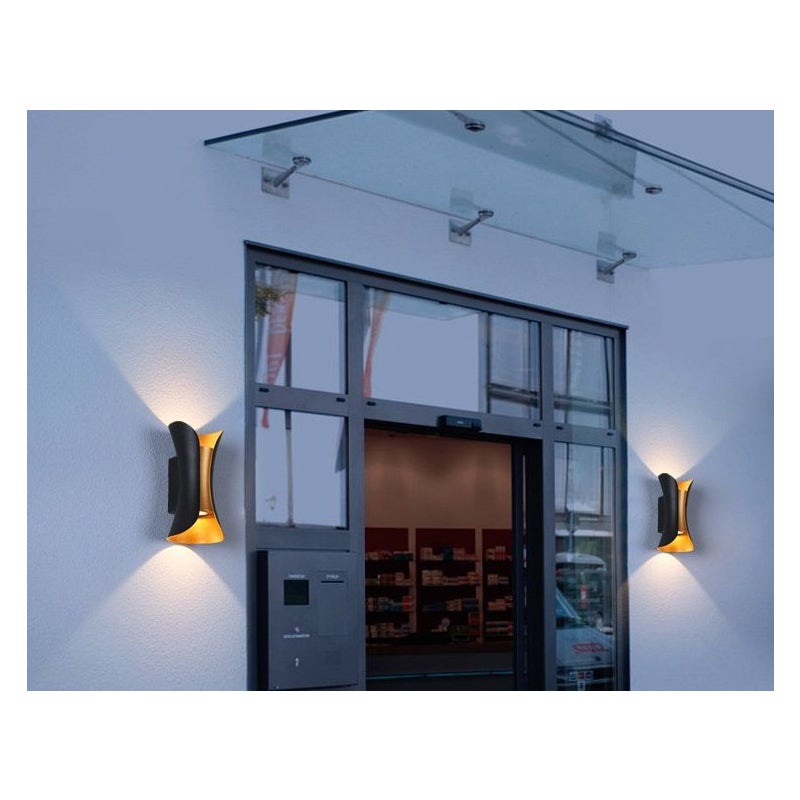 Kinkiet Agi LED 10W Ciepła biel czarno-złoty wym: 20x10x8,5 cm IP65 Abigali