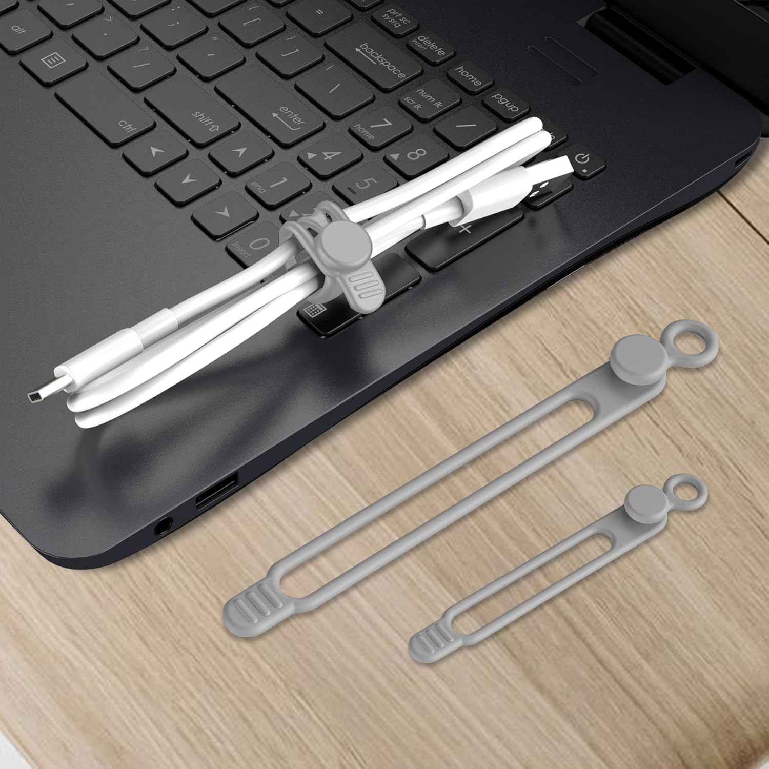 12 silikonowych opasek kablowych (10 cm i 18 cm) – wielokrotnego użytku do zarządzania kablami w domu, biurze, kuchni, szkole i podróży – szare - 6