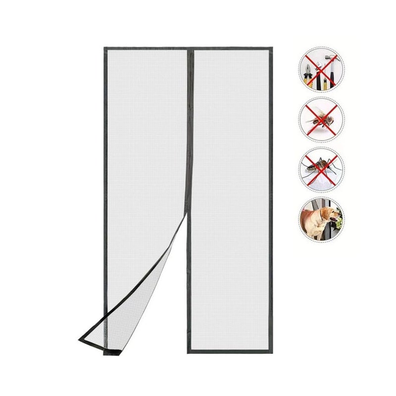 Drzwi magnetyczne, moskitiera z paskami samoprzylepnymi, pinezkami i paskami magnetycznymi, 110 x 210 cm