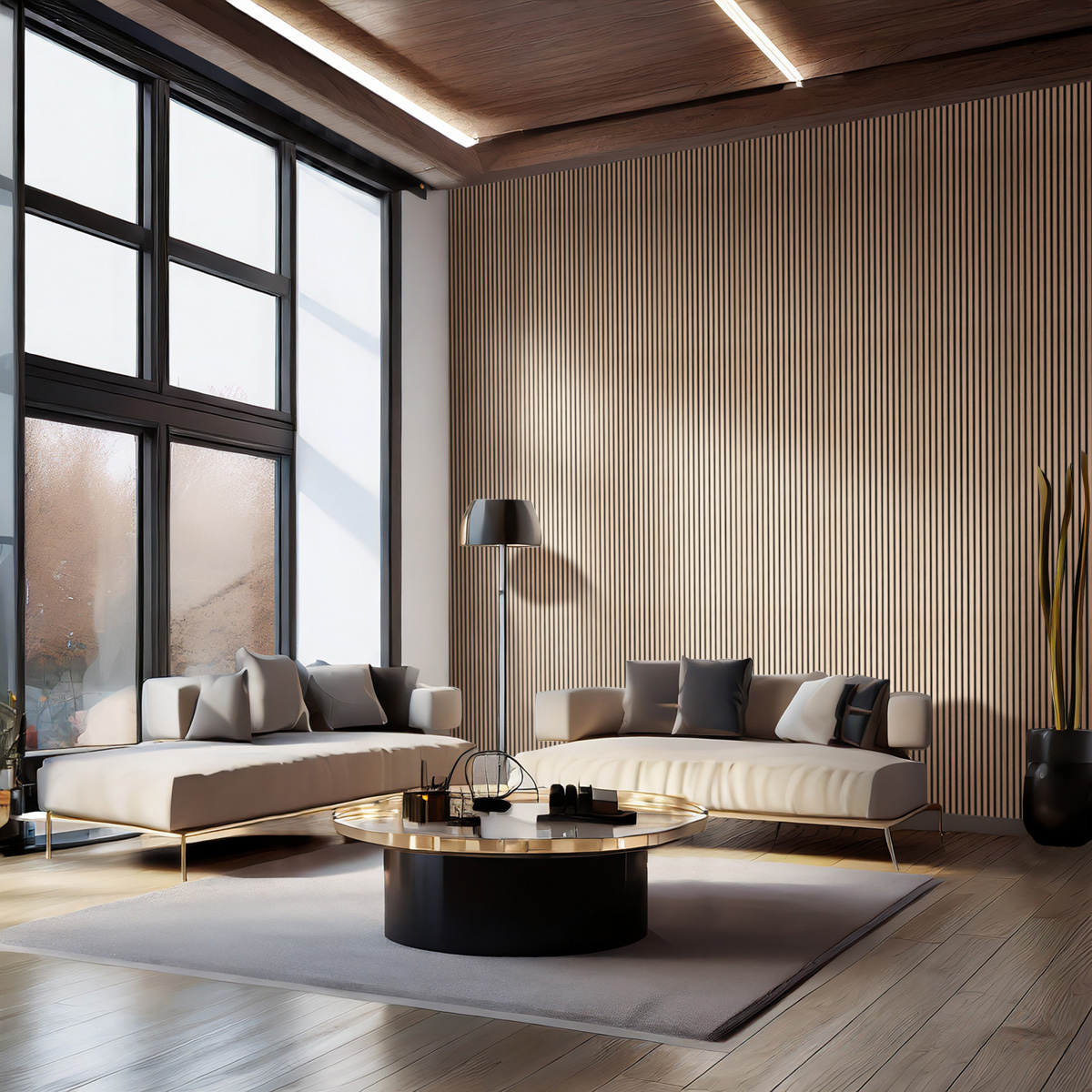 Panneau tasseaux acoustique 300×60 cm – Chêne Classic (Feutrine Noire) | AKUPANEL BY WOODMONDO - 6
