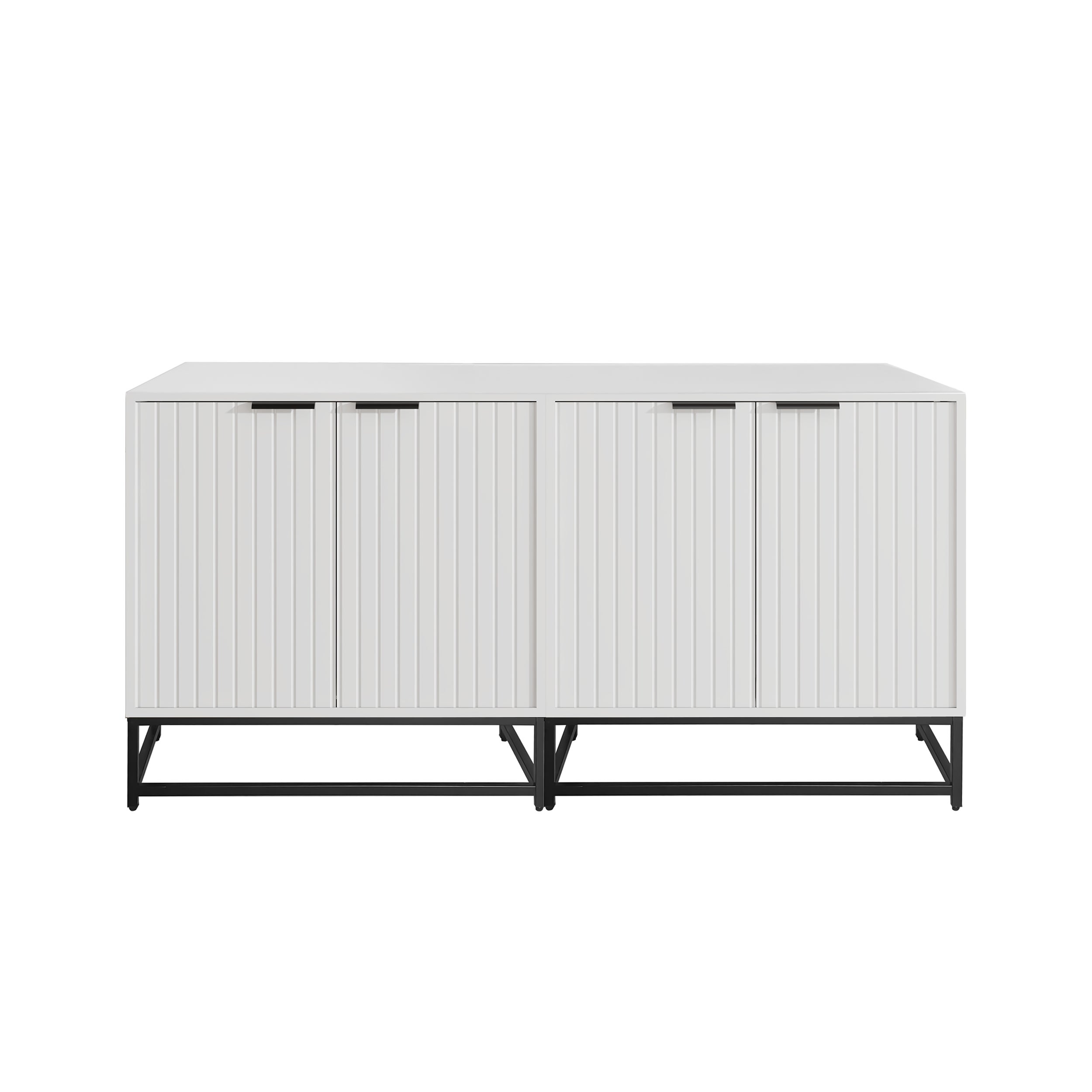 Buffet moderne à 4 portes, buffet avec poignées et pieds en métal, 160x40x80,5 cm, panneaux de particules, blanc - 3