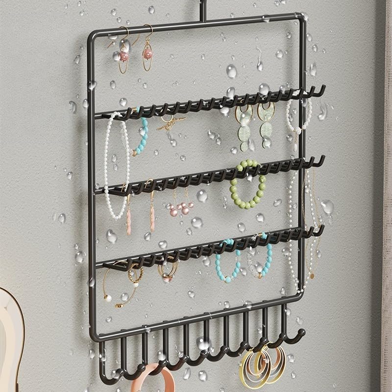 Organiseur de bijoux à suspendre à 5 niveaux, support mural multifonction en fer pour boucles d'oreilles, bracelets, colliers, bracelets, bagues - 3