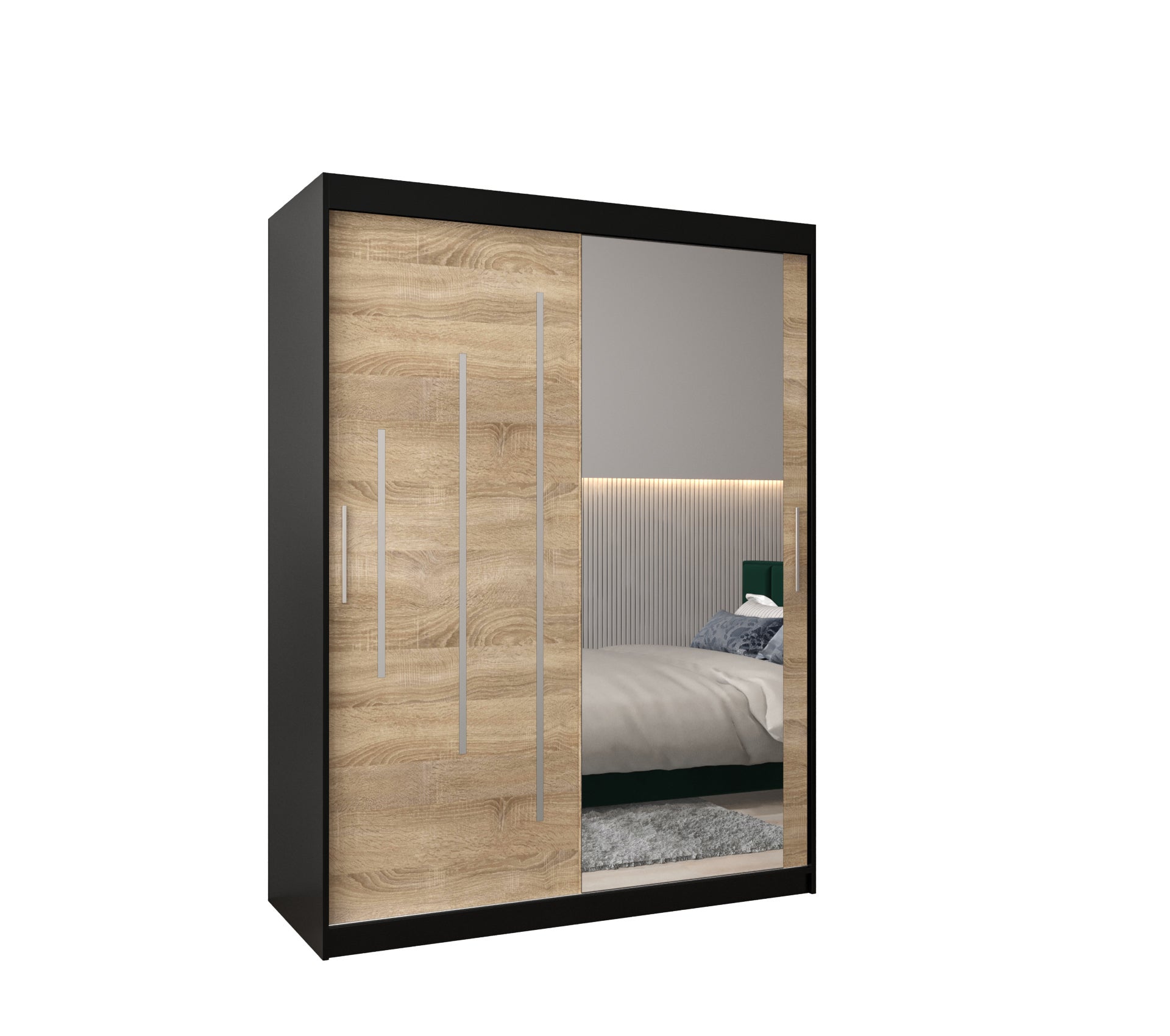 Szafa przesuwna garderoba York 2 150 x 62 x 200 cm Czarny + Sonoma - Abiks Meble