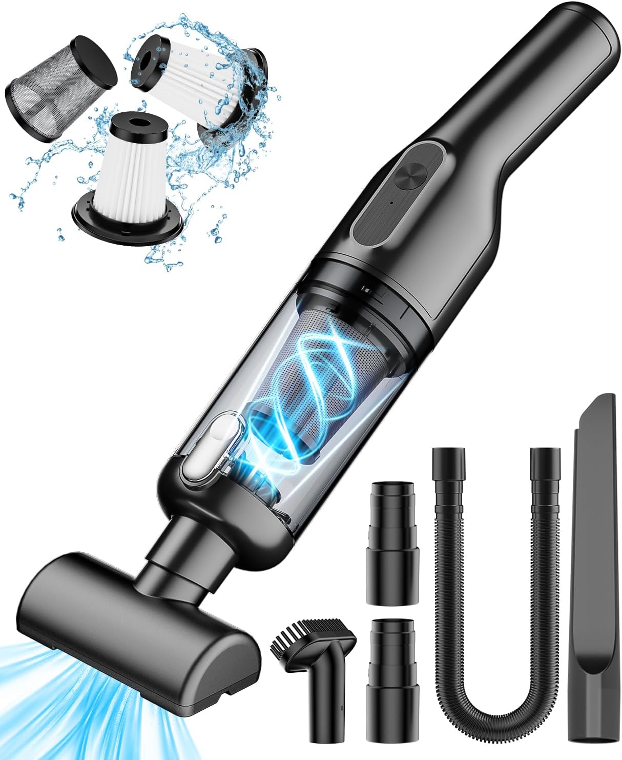 Justdfine Aspirateur à Main Sans Fil 16000Pa – 120W, Batterie 7500mAh, Sec/Humide, Poils Animaux, Voiture, Maison, Caravane (Noir)