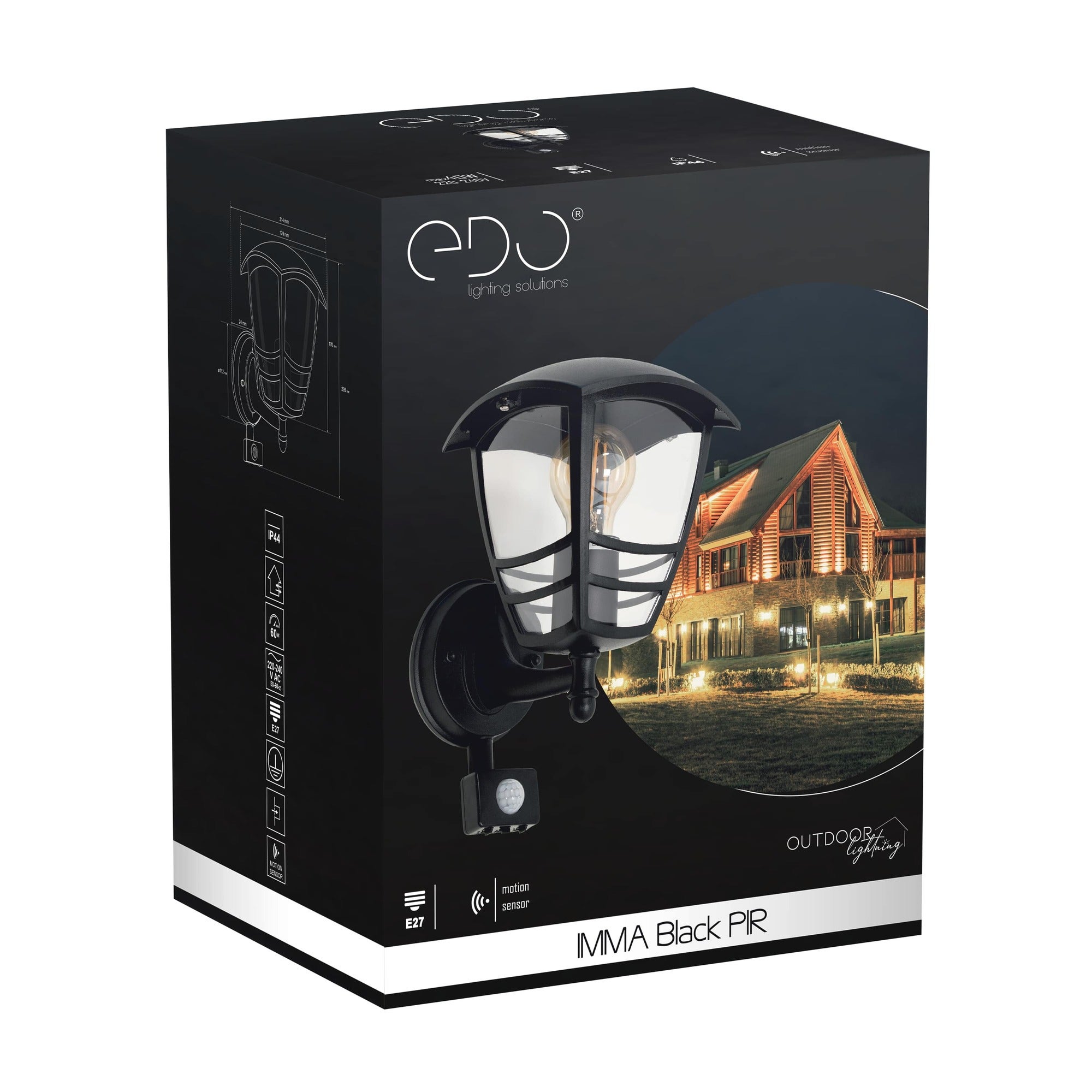 Applique murale extérieure avec détecteur de mouvement Imma Black Sensor E27 Noire IP44 EDO SOLUTIONS - 5