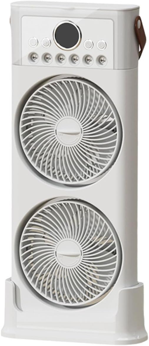 Podwójny wentylator z nawilżaczem, 6 dysz, regulowany w zakresie 360°, cichy, USB C, przenośny, 2400 mAh (biały, 49 cm)