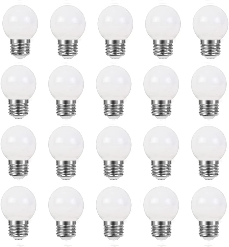 Żarówka LED E27 G45 3W Ciepła Biel, Wodoodporna, Girlanda Świąteczna do Wewnątrz i na Zewnątrz na Boże Narodzenie, Halloween, AC 220-240V, 20 sztuk