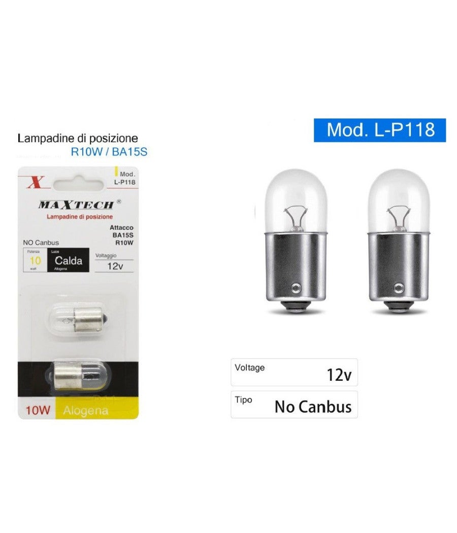 Trade Shop - Lampadine Posizione Auto R10w Ba15s 12v Luce Calda Alogena 10 W No Canbus L-p118 - - 2