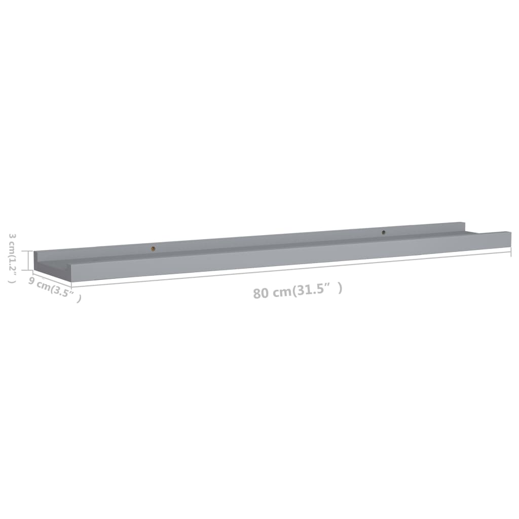 prateleiras de borda para moldura de foto 2 unidades cinza 80x9x3 cm MDF - 8
