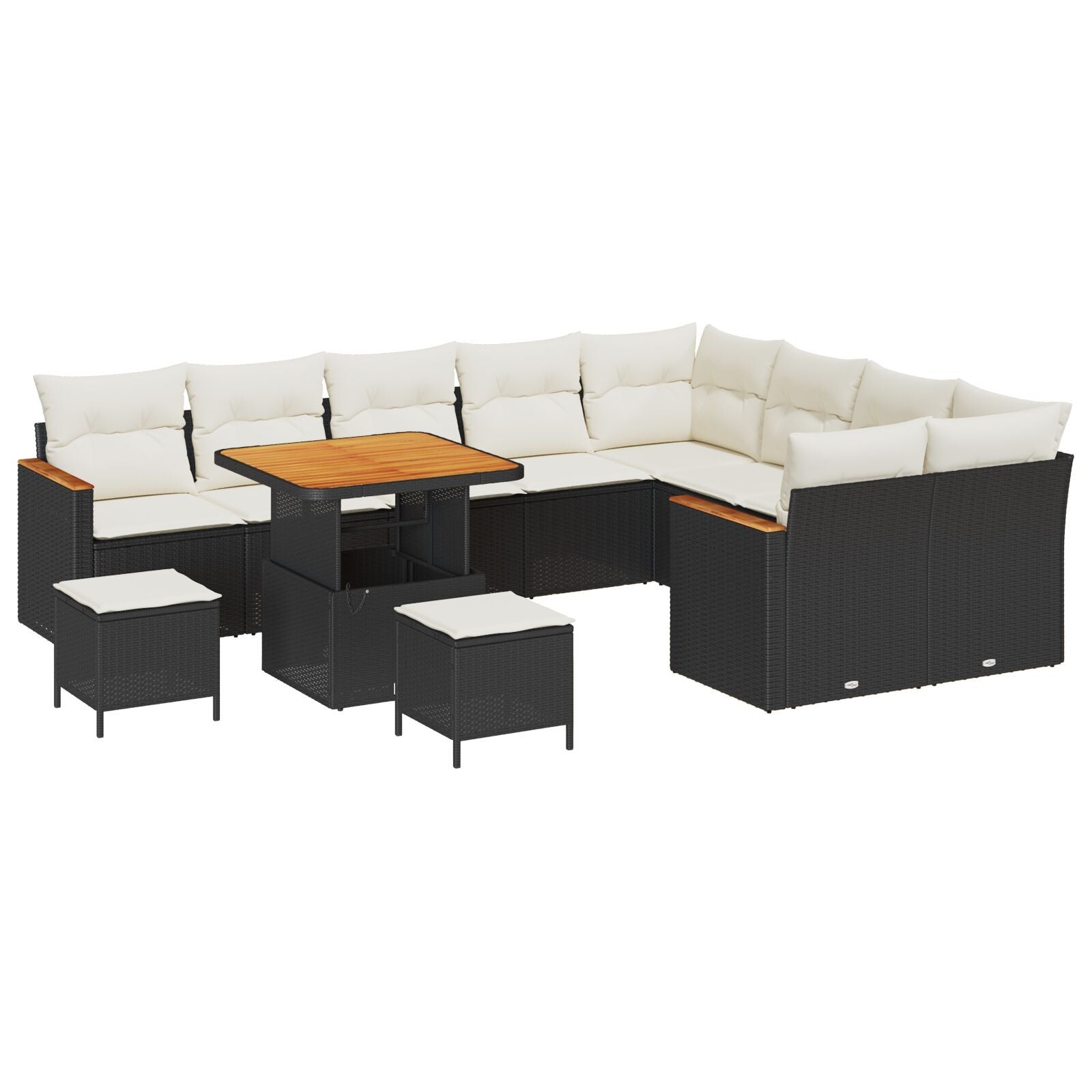 Zestaw Sof na Ogród z poduszką 12 pcs Czarny Rattan poli vidaXL