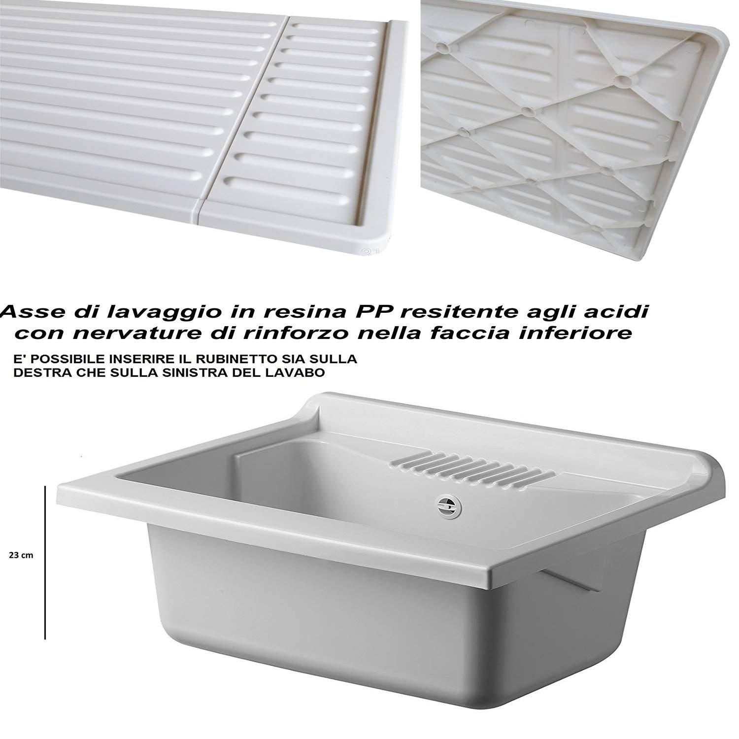 Bac à laver avec meuble en résine 60x50 pour intérieur et extérieur avec planche pour buanderie - 3
