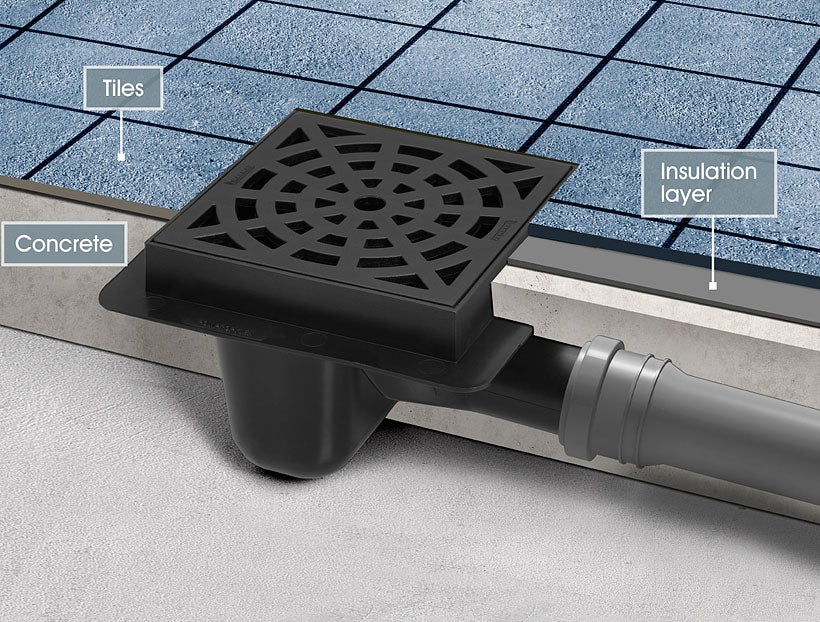 Drain De Plancher Plastique Grille À Motif Noir Carré Tuyau 50&nbsp;mm Eaux Usées - 2