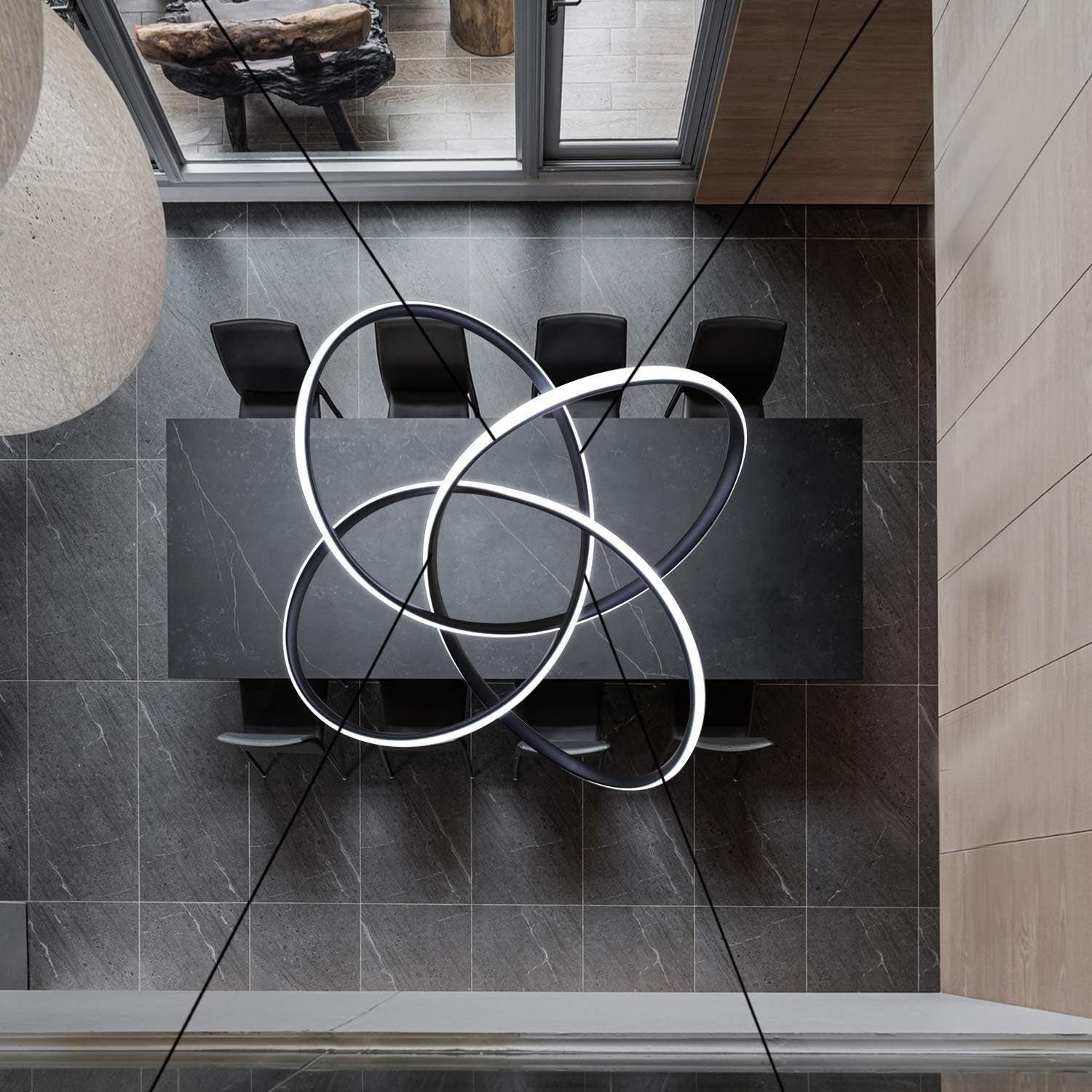 Suspension LED Nettlife pour salon&nbsp;: noire, à intensité variable, 62&nbsp;W, Ø&nbsp;58&nbsp;cm, anneaux, hauteur réglable - 7