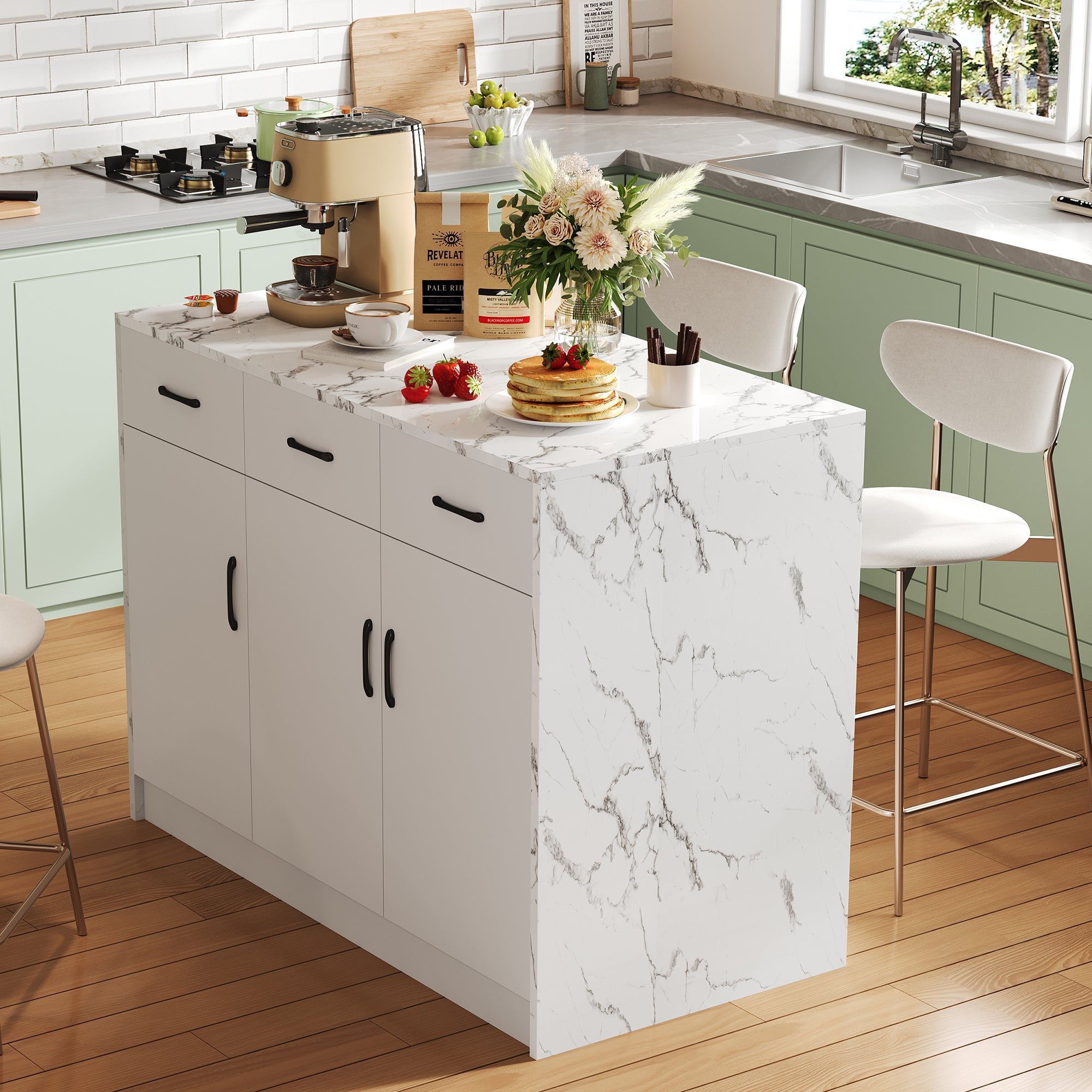 Isola cucina con ante e cassetti 112 x 60 x 90,5 cm Piano