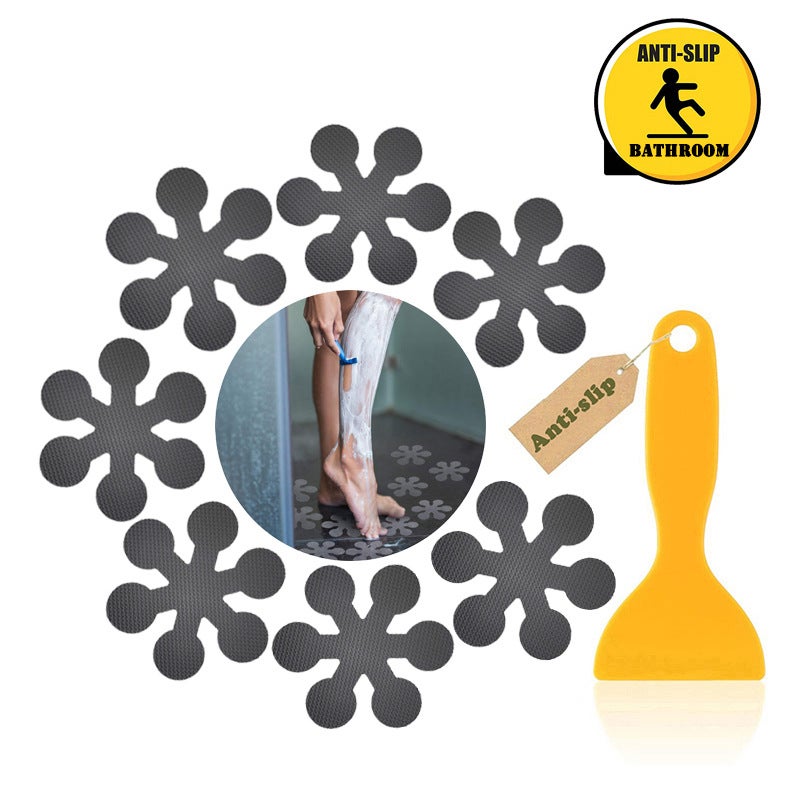 Zestaw 24 wysokiej jakości antypoślizgowych naklejek na wannę ze skrobakiem, w kolorze szarym