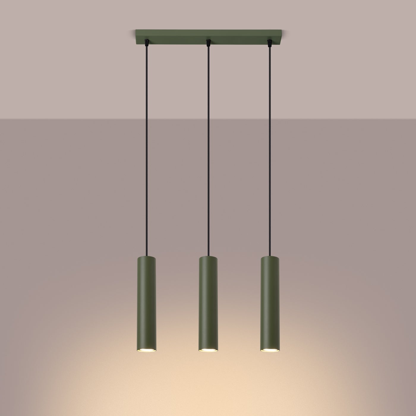 Lampa wisząca TORIS 3L zielona oliwka LED 3000K - 45x6x98cm Sollux