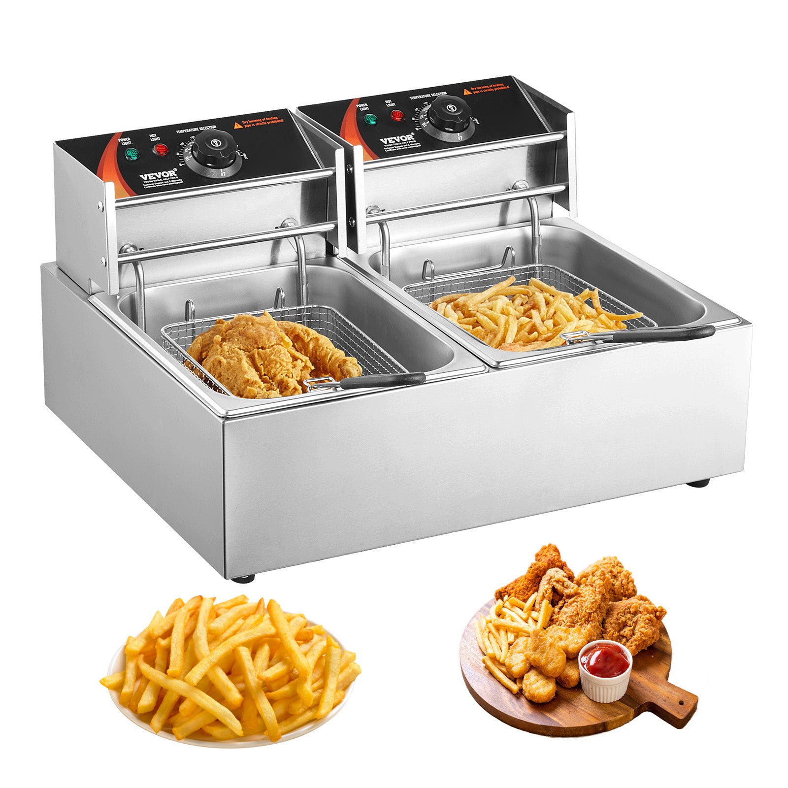 12x2L Komercyjna frytkownica elektryczna Stal nierdzewna 1500W + 1500W Zdejmowana VEVOR