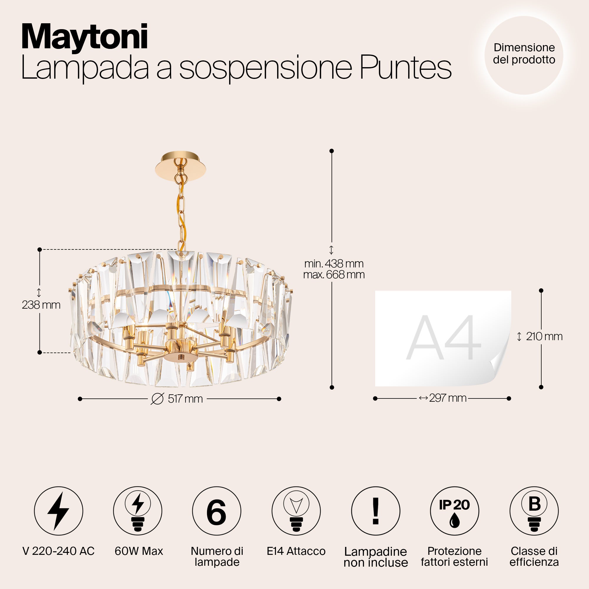 Puntes Lustre Ampoule de style classique 60 watts Métal Cristal transparent K CRI pour salon, bureau, cuisine, café doré E14 Maytoni - 2